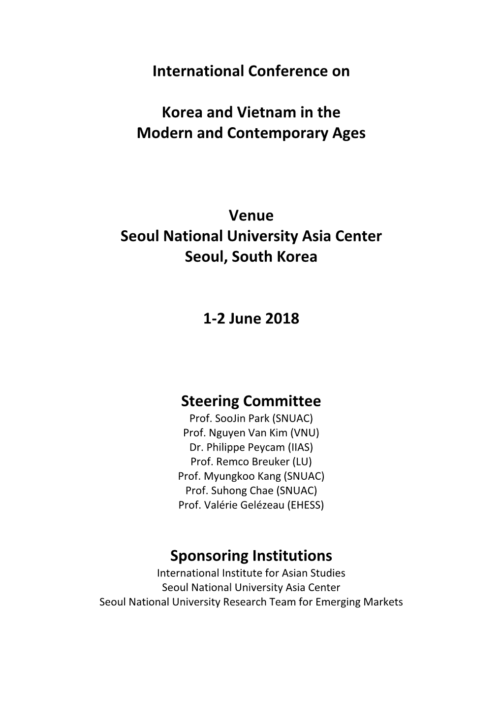 International Conference on Korea and Vietnam in the Modern And