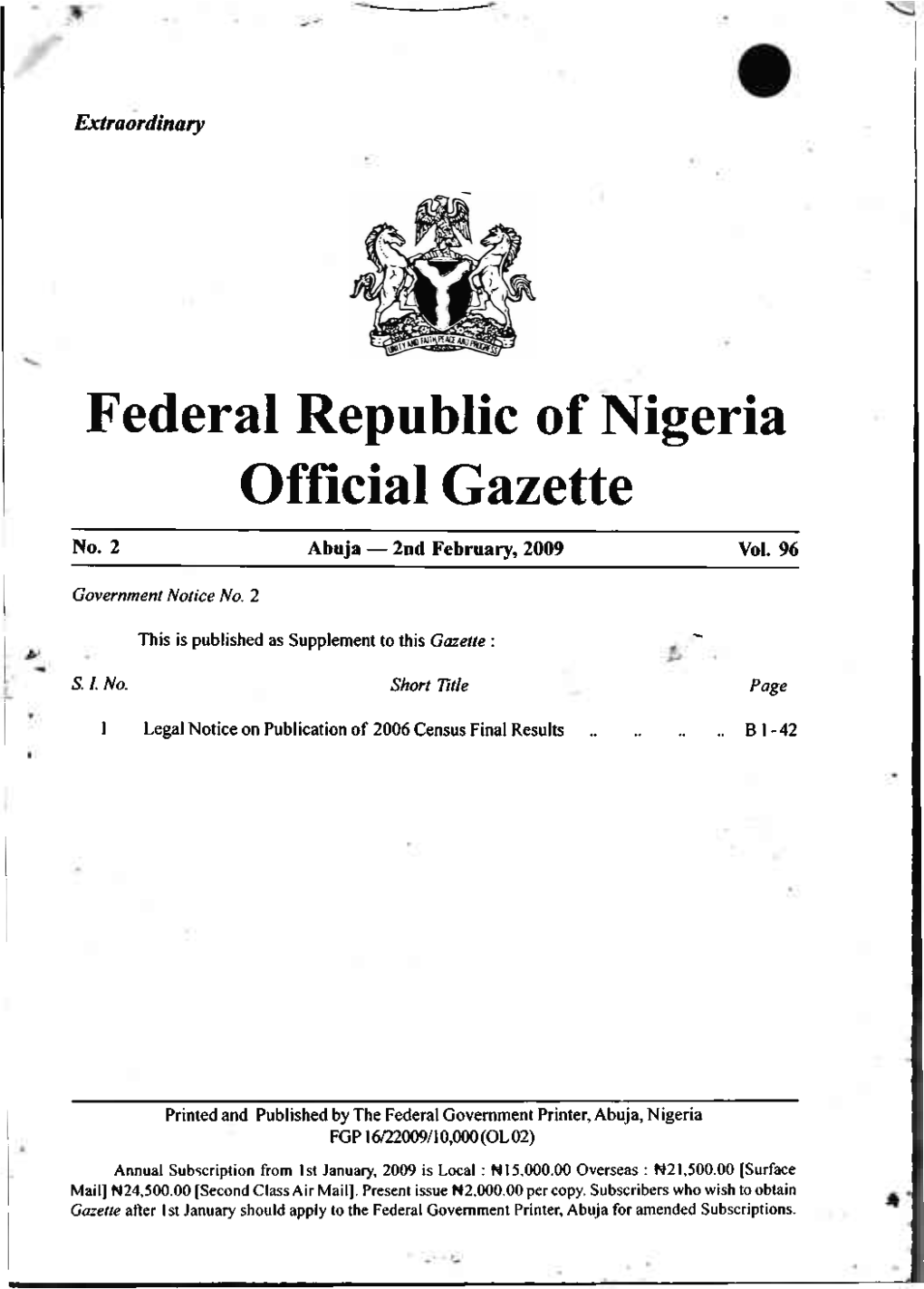 Federal Republic of Nigeria Official Gazette