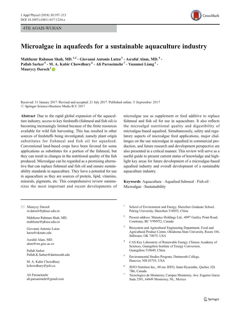 Microalgae in Aquafeeds for a Sustainable Aquaculture Industry