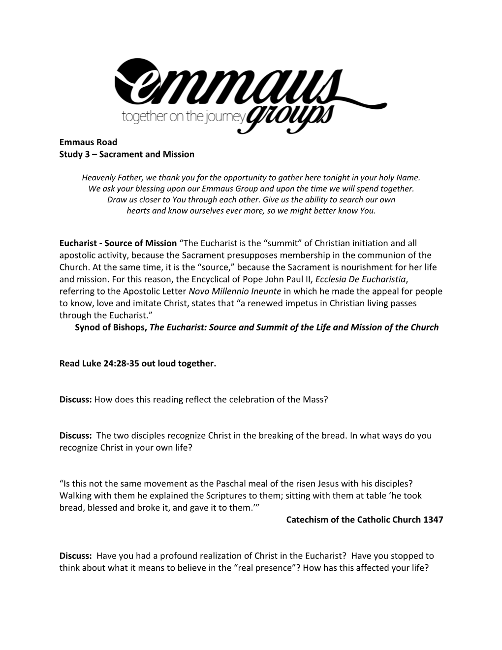 Emmaus Road Study 3 – Sacrament and Mission