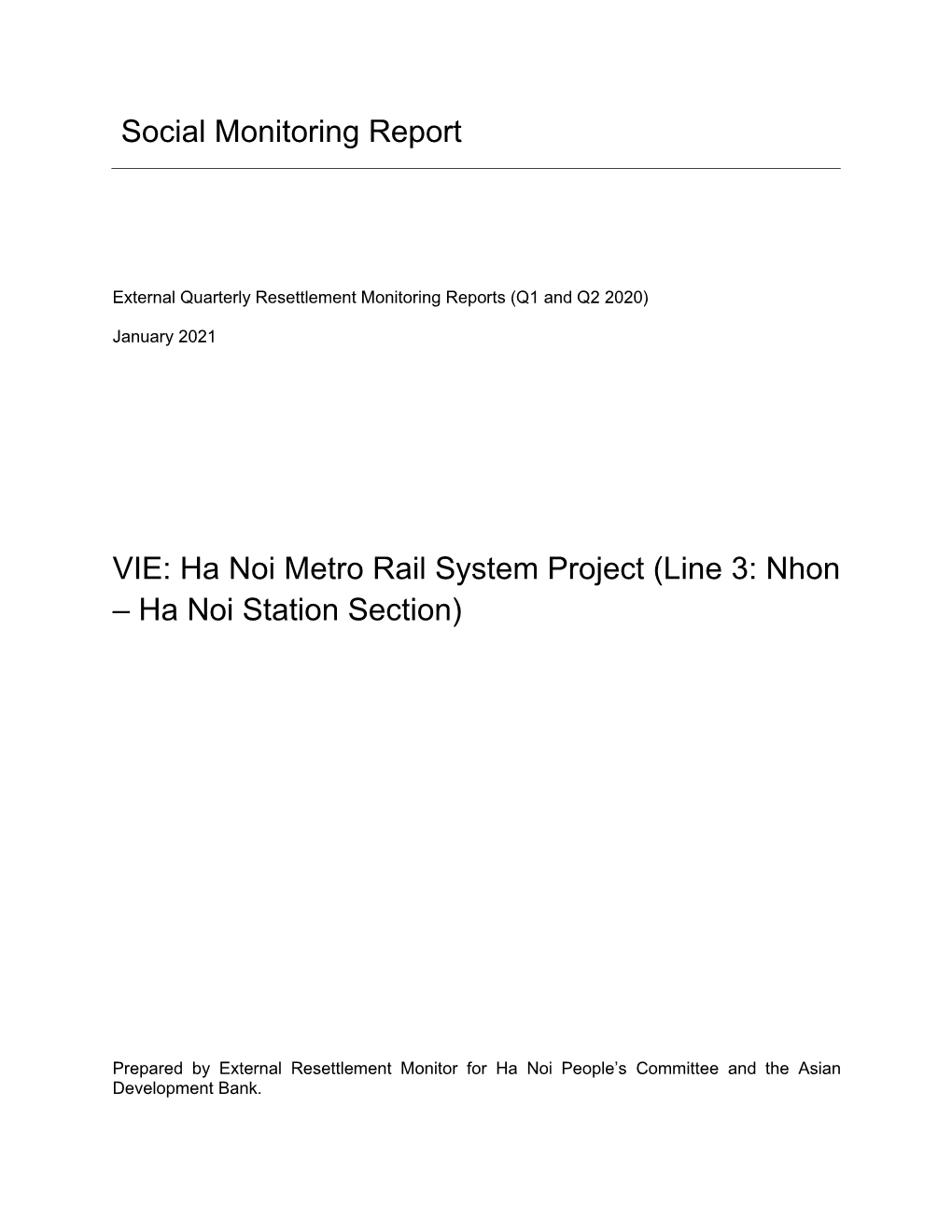 Social Monitoring Report VIE: Ha Noi Metro Rail System Project