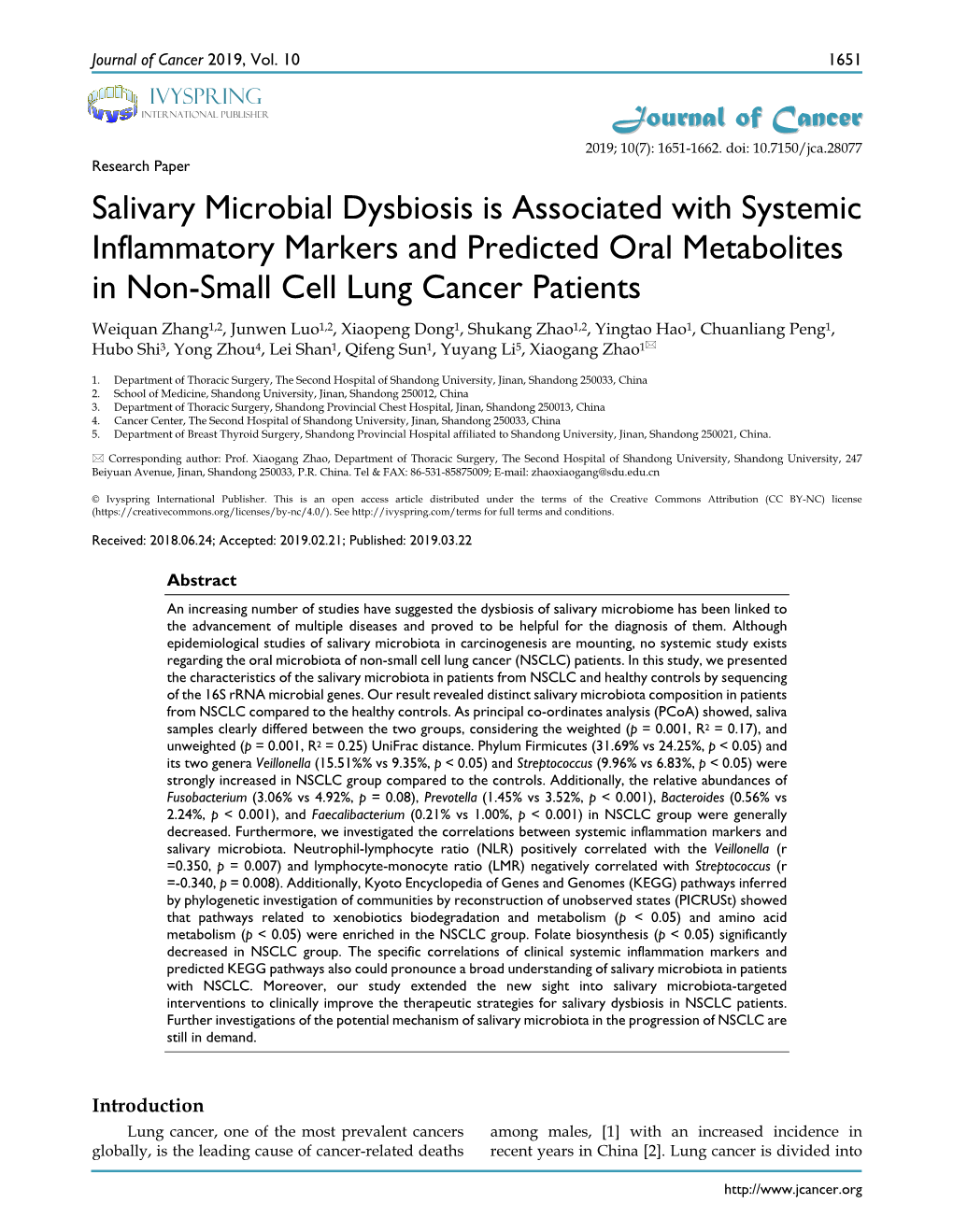 Salivary Microbial Dysbiosis Is Associated with Systemic