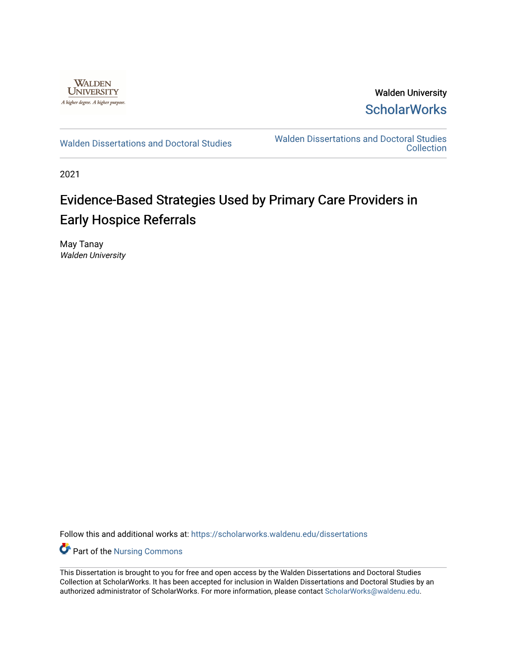 Evidence-Based Strategies Used by Primary Care Providers in Early Hospice Referrals
