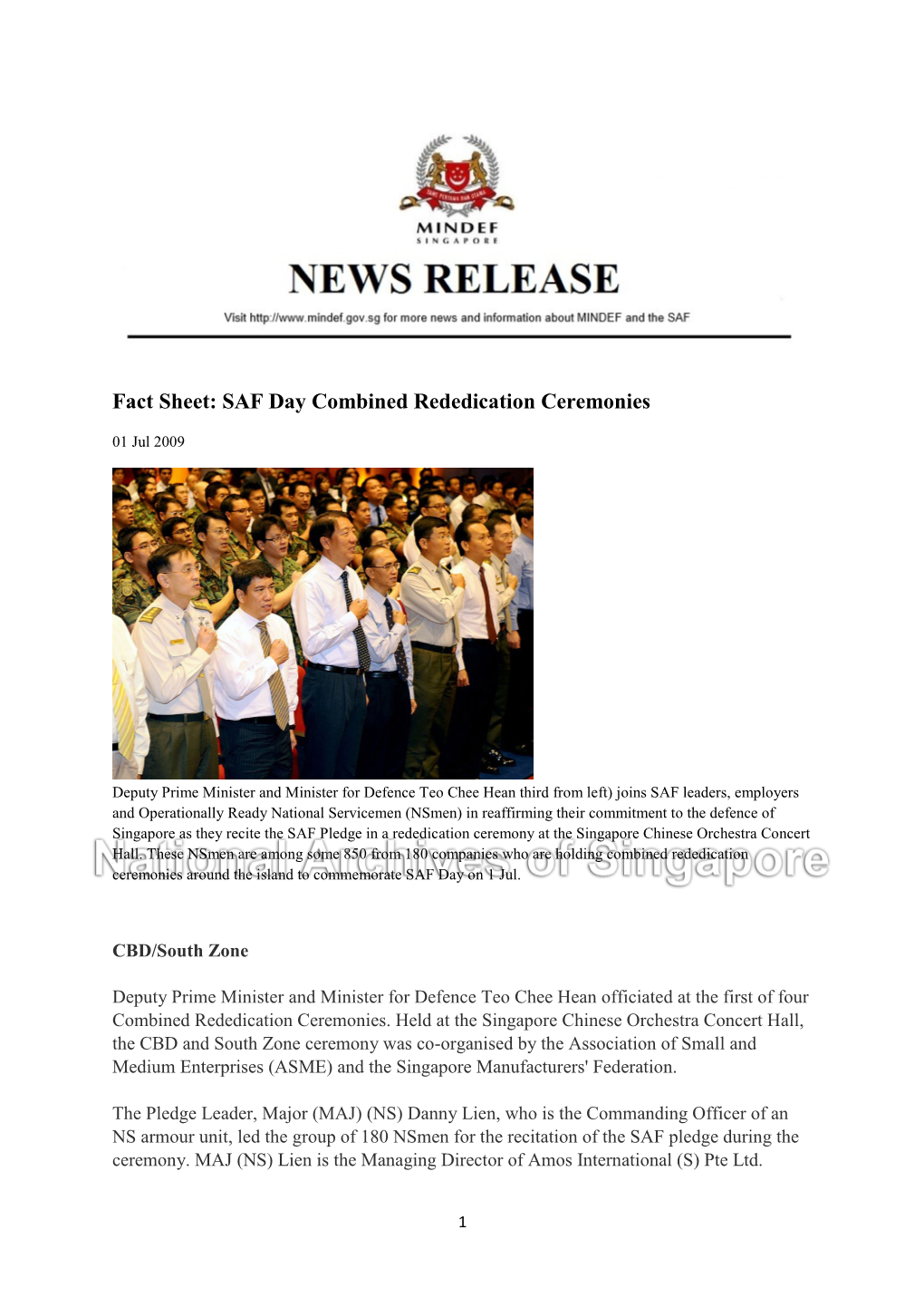Fact Sheet: SAF Day Combined Rededication Ceremonies
