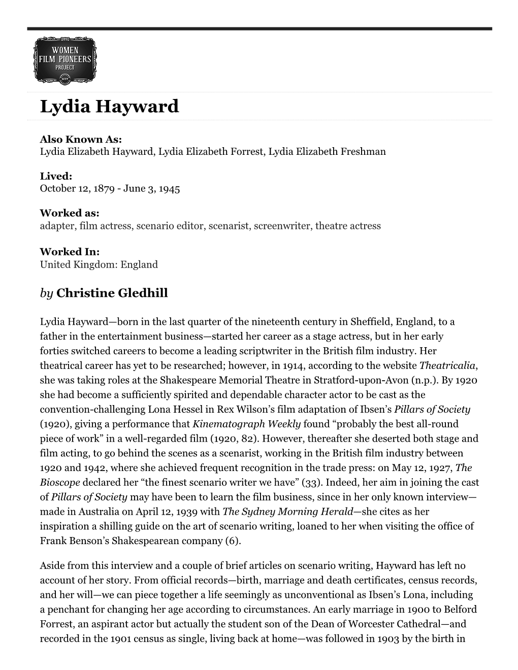 Lydia Hayward