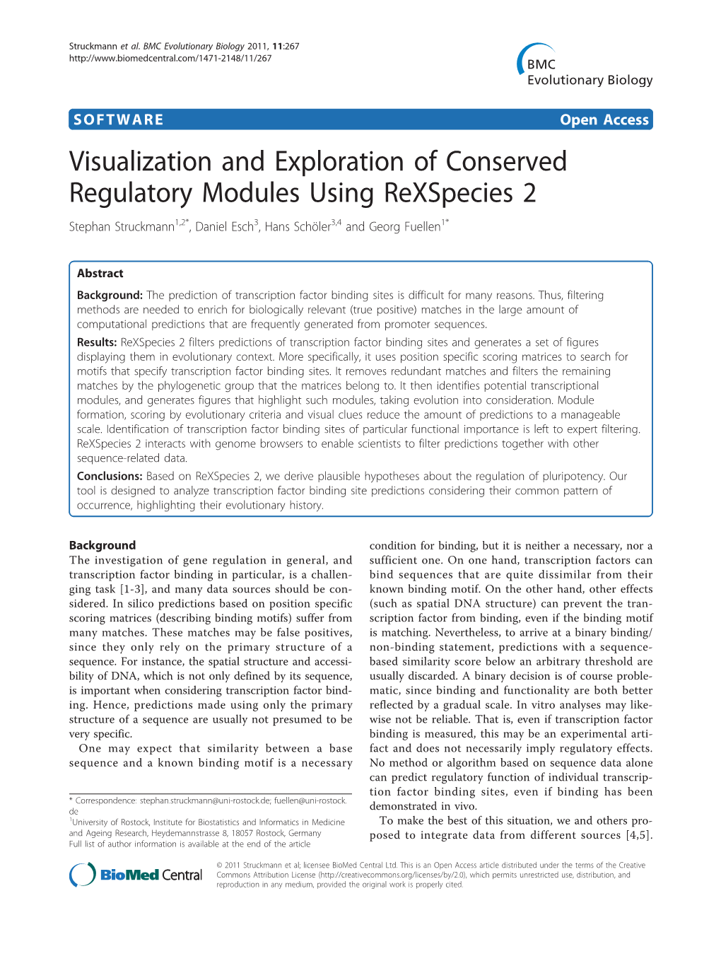 Visualization and Exploration of Conserved Regulatory Modules Using Rexspecies 2 Stephan Struckmann1,2*, Daniel Esch3, Hans Schöler3,4 and Georg Fuellen1*