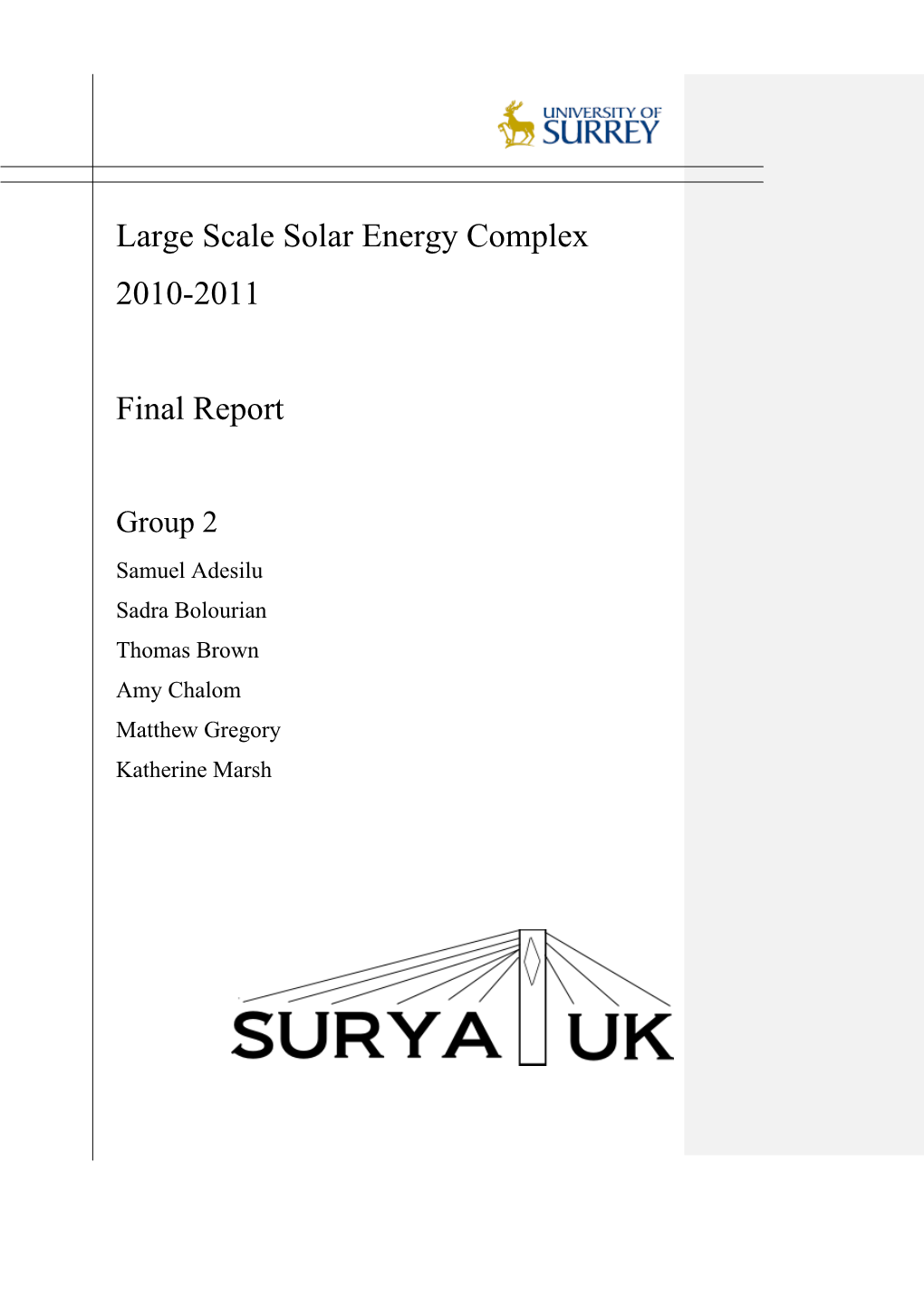 Large Scale Solar Energy Complex 2010-2011