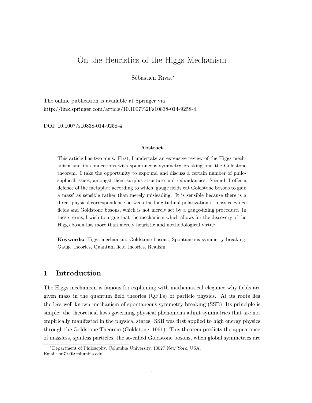 On the Heuristics of the Higgs Mechanism
