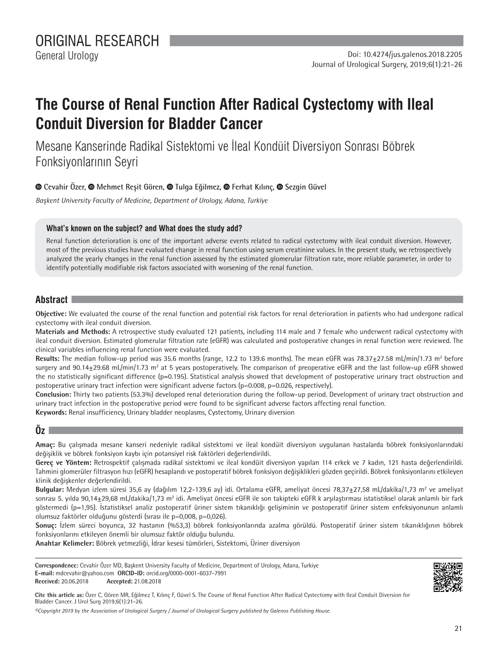 The Course of Renal Function After Radical Cystectomy with Ileal