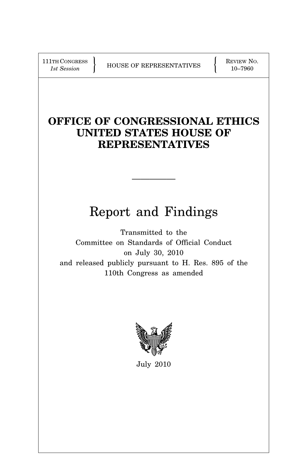 OCE Referral Regarding Rep. Alcee Hastings