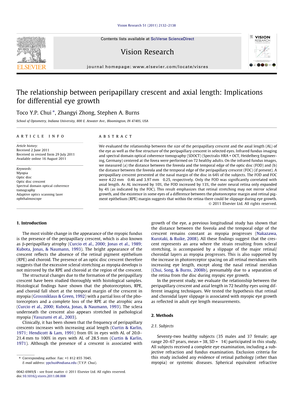 The Relationship Between Peripapillary Crescent and Axial Length: Implications for Differential Eye Growth ⇑ Toco Y.P