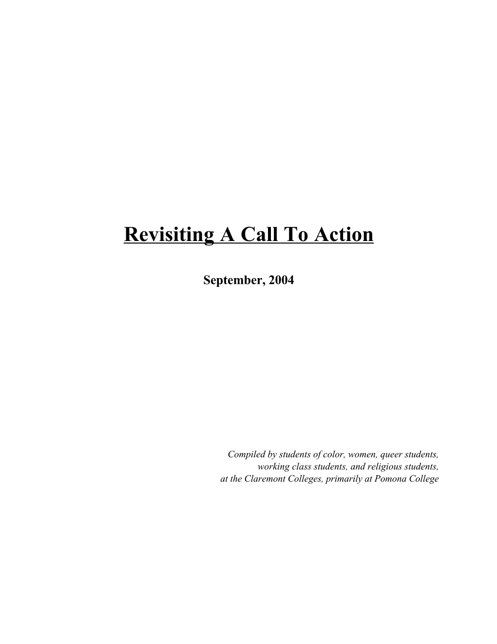 Revisiting a Call to Action