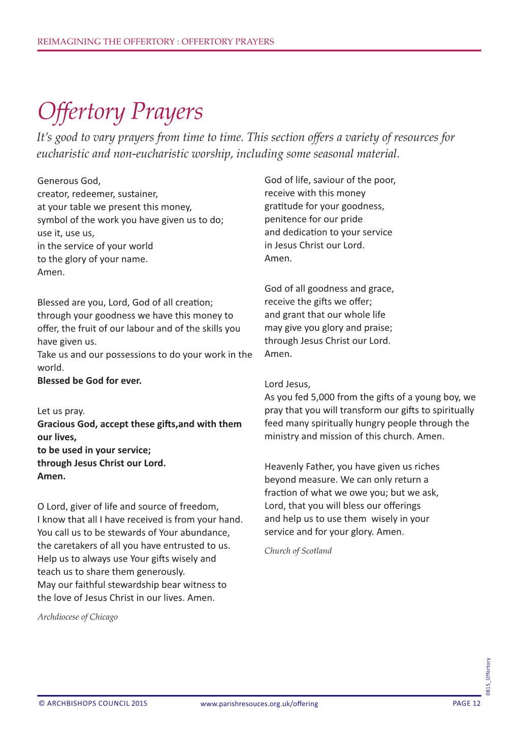 Offertory Prayers