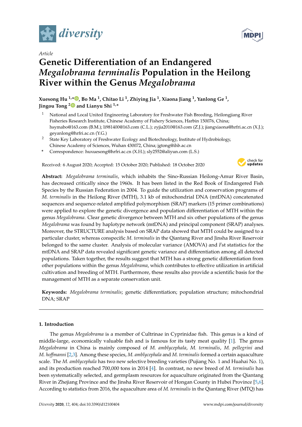 Genetic Differentiation of an Endangered Megalobrama