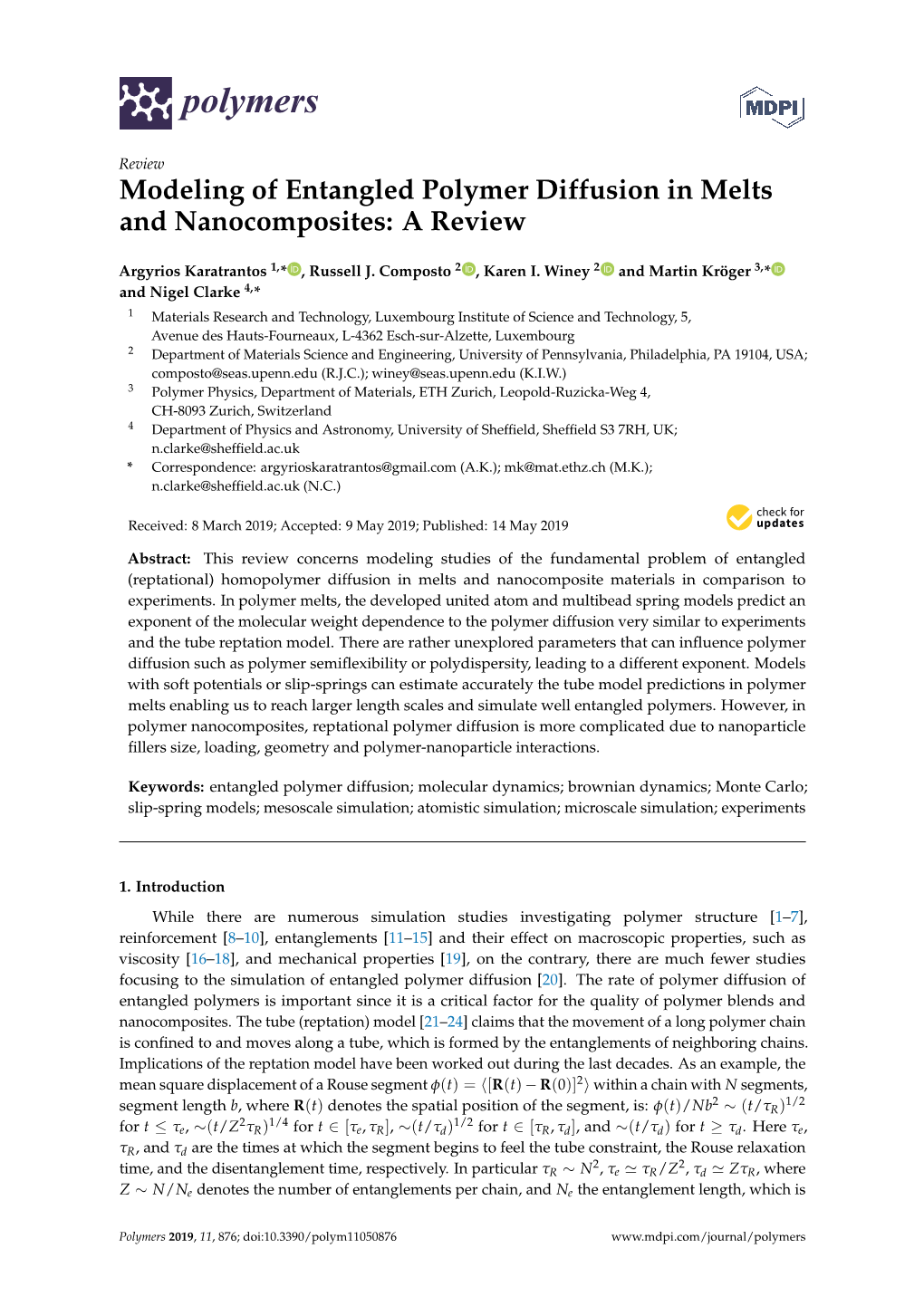 Modeling of Entangled Polymer Diffusion in Melts and Nanocomposites: a Review