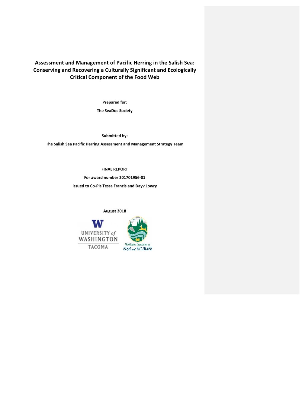Assessment and Management of Pacific Herring in the Salish