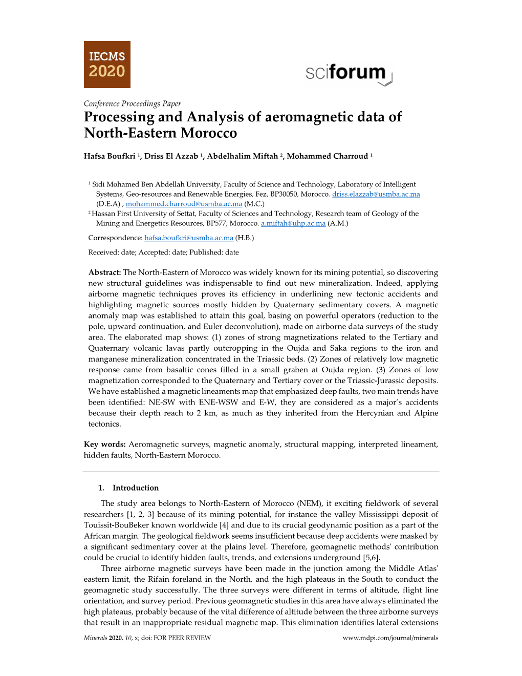 Processing and Analysis of Aeromagnetic Data of North-Eastern Morocco