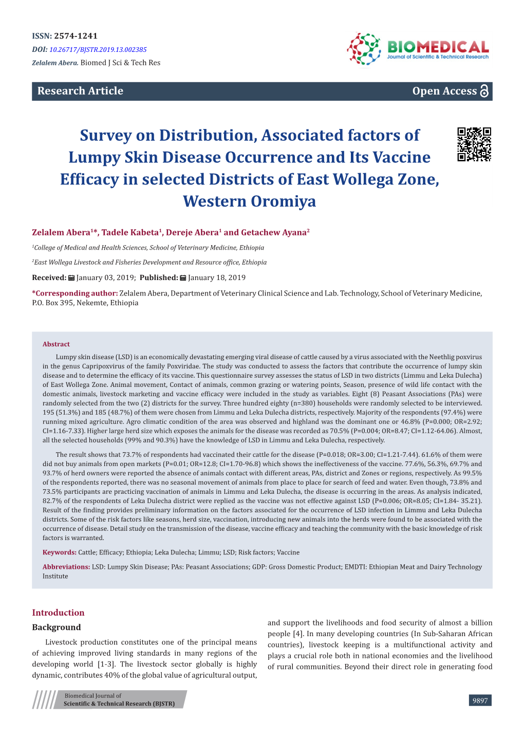 Survey on Distribution, Associated Factors of Lumpy Skin Disease Occurrence and Its Vaccine Efficacy in Selected Districts of East Wollega Zone, Western Oromiya