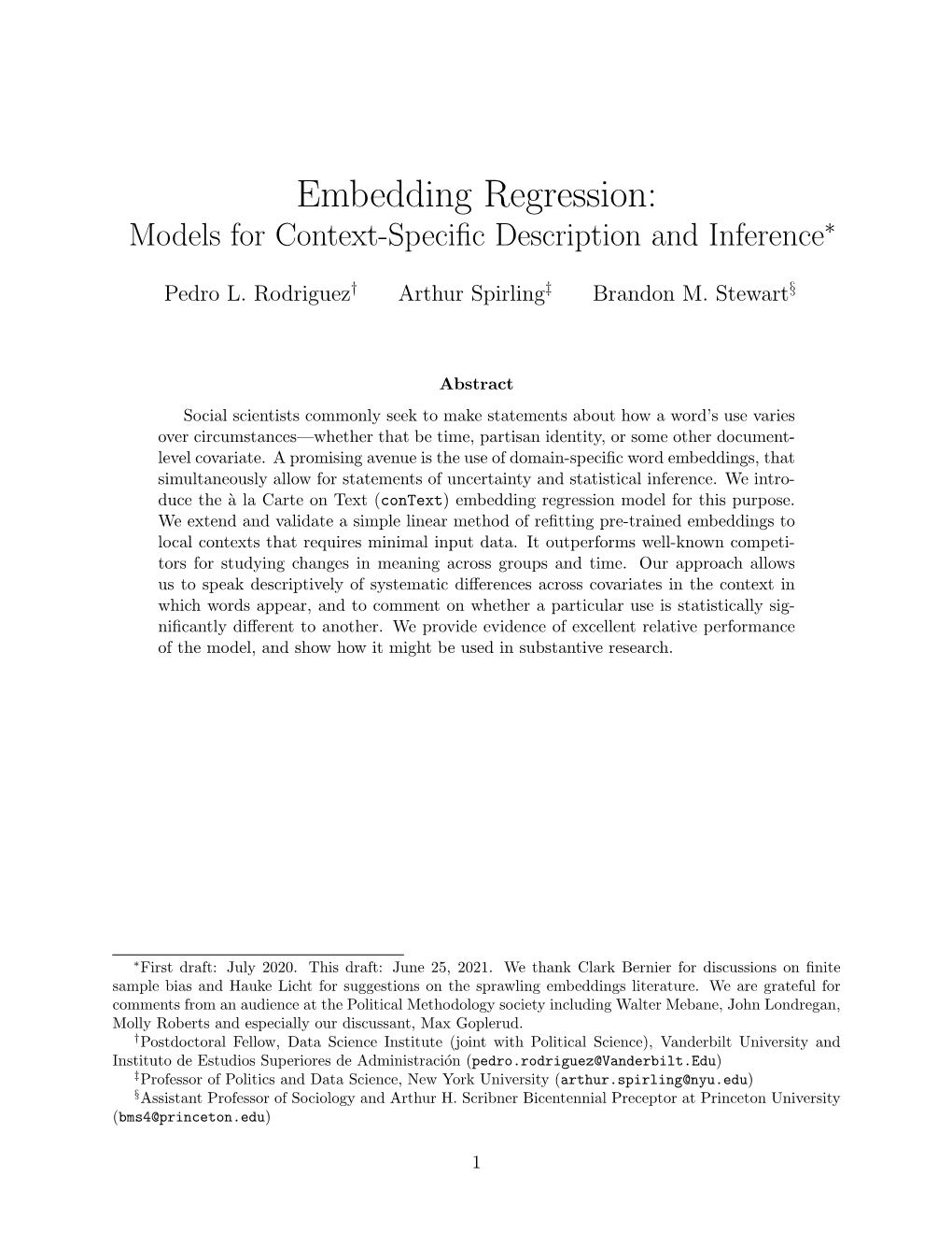 Embedding Regression: Models for Context-Speciﬁc Description and Inference∗