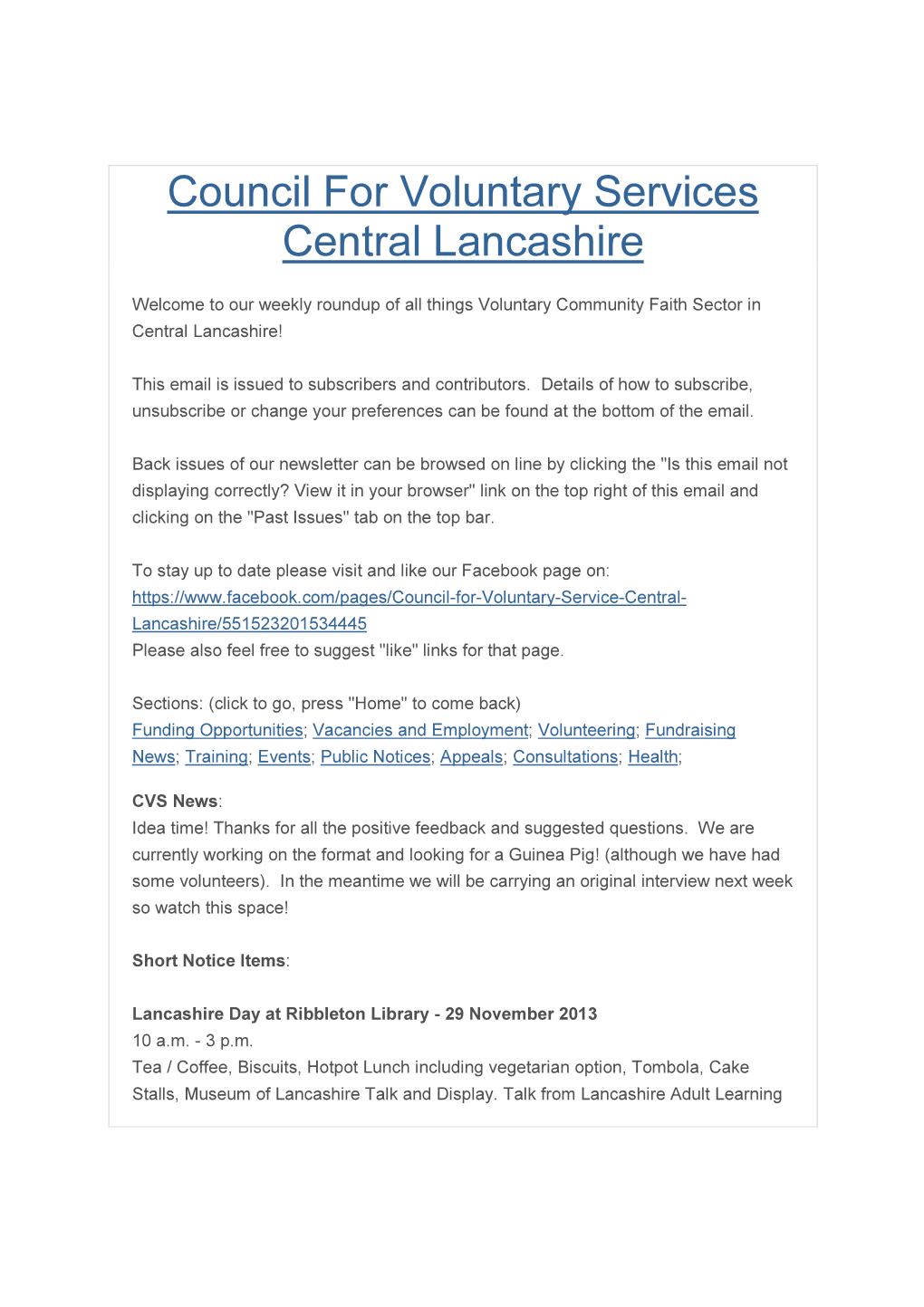 Council for Voluntary Services Central Lancashire, All Rights Reserved