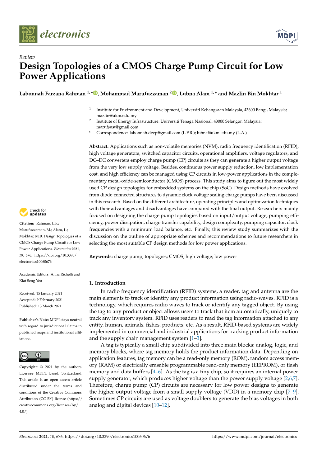 Design Topologies of a CMOS Charge Pump Circuit for Low Power Applications