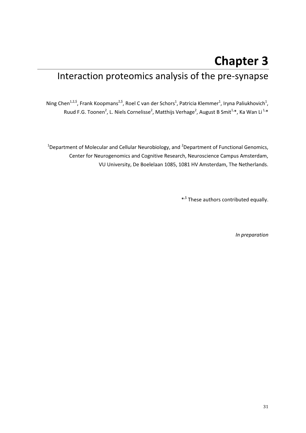 Chapter 3 Interaction Proteomics Analysis of the Pre Synapse