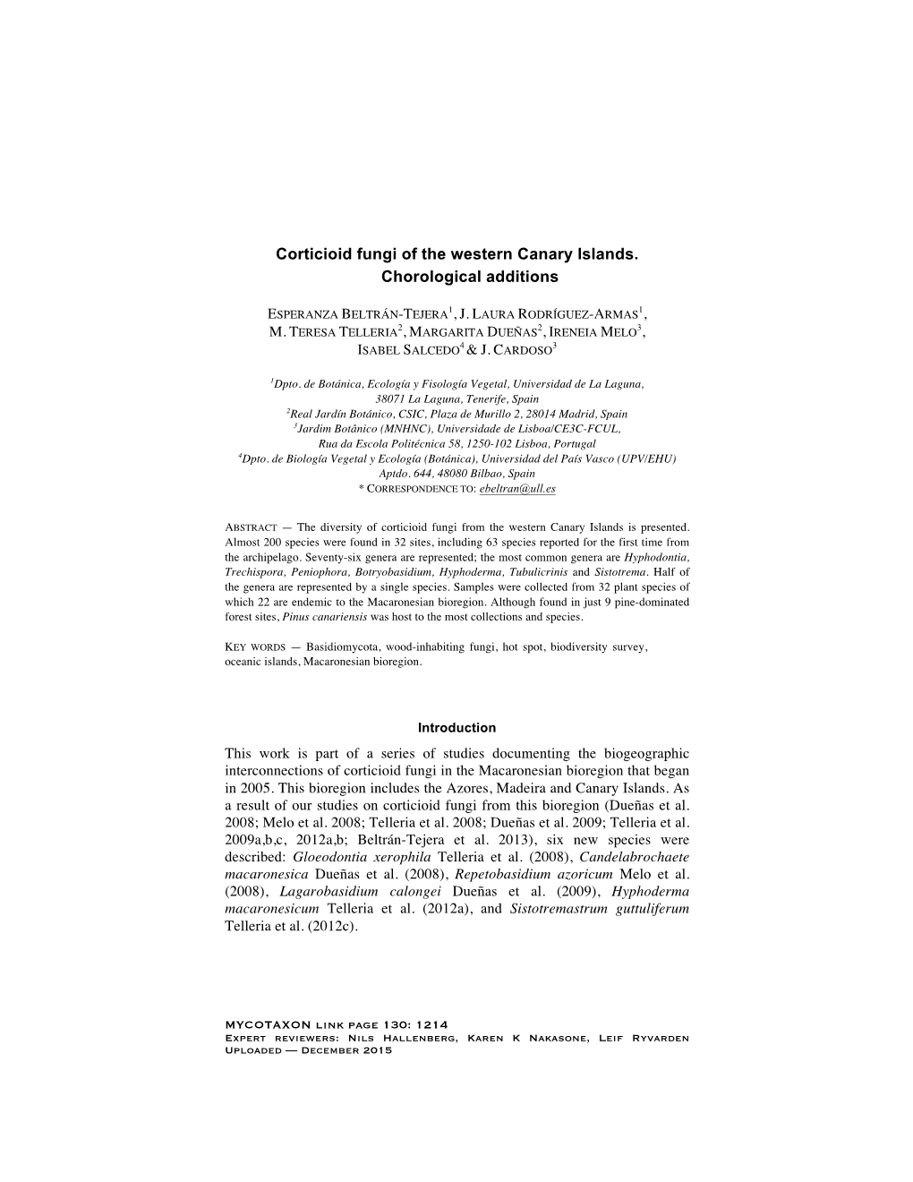 Corticioid Fungi of the Western Canary Islands