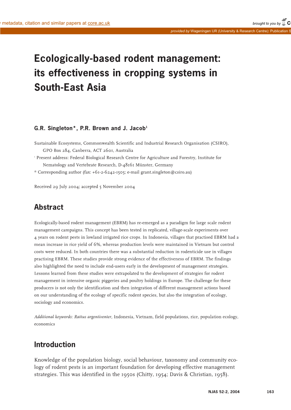 Ecologically-Based Rodent Management: Its Effectiveness in Cropping Systems in South-East Asia