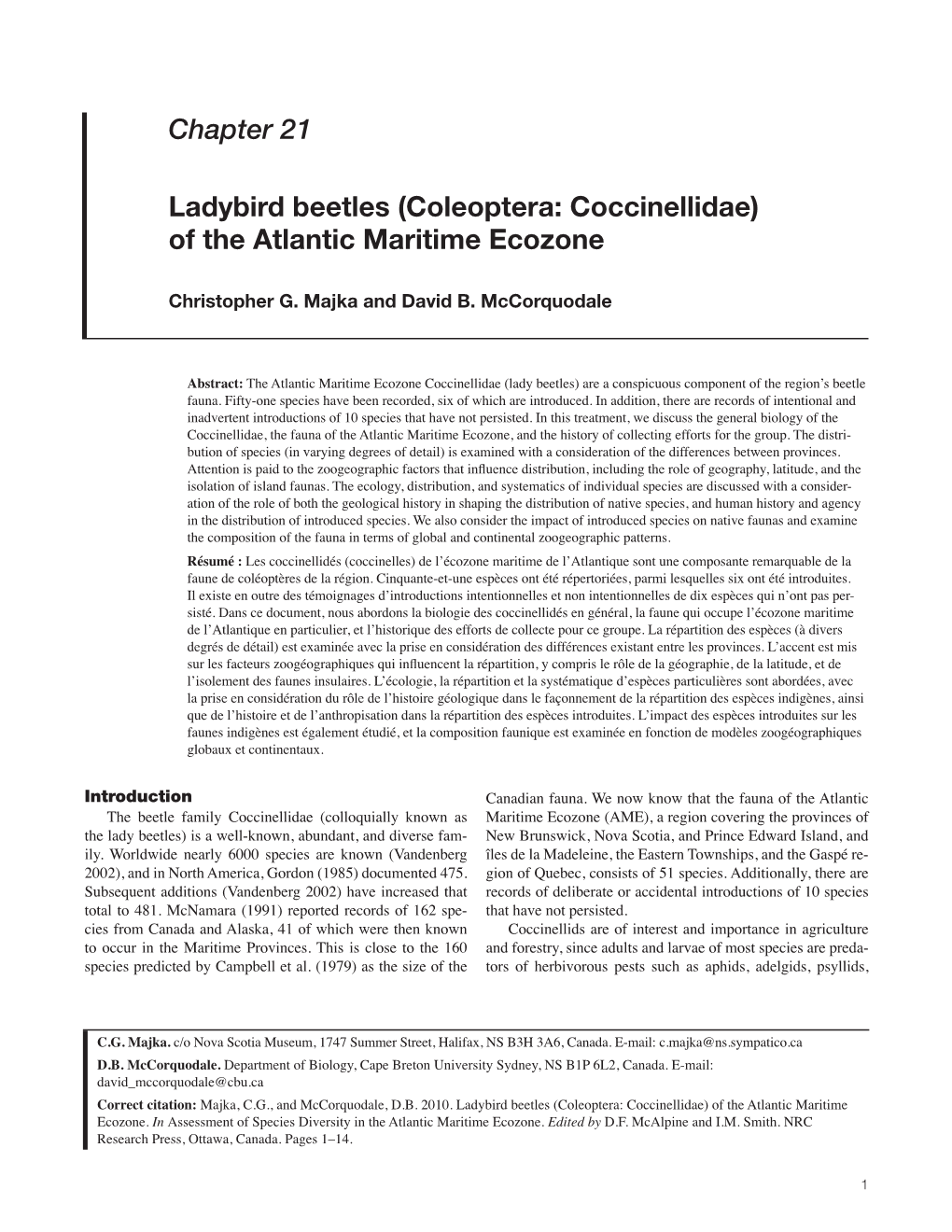Chapter 21 Ladybird Beetles (Coleoptera: Coccinellidae) of The
