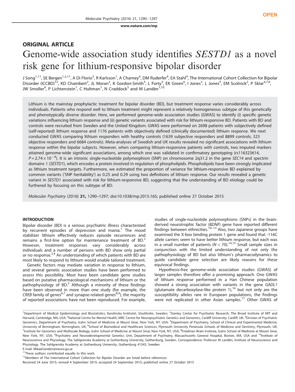 Genome-Wide Association Study Identifies SESTD1 As a Novel Risk