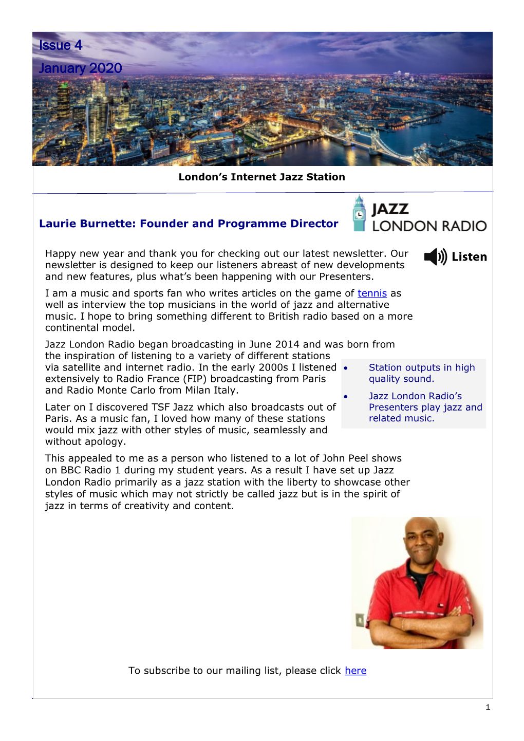 Jazz London Radio Newsletter January 2020