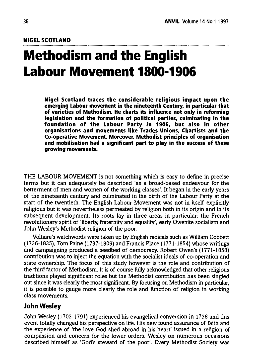 Methodism and the British Labour Movement