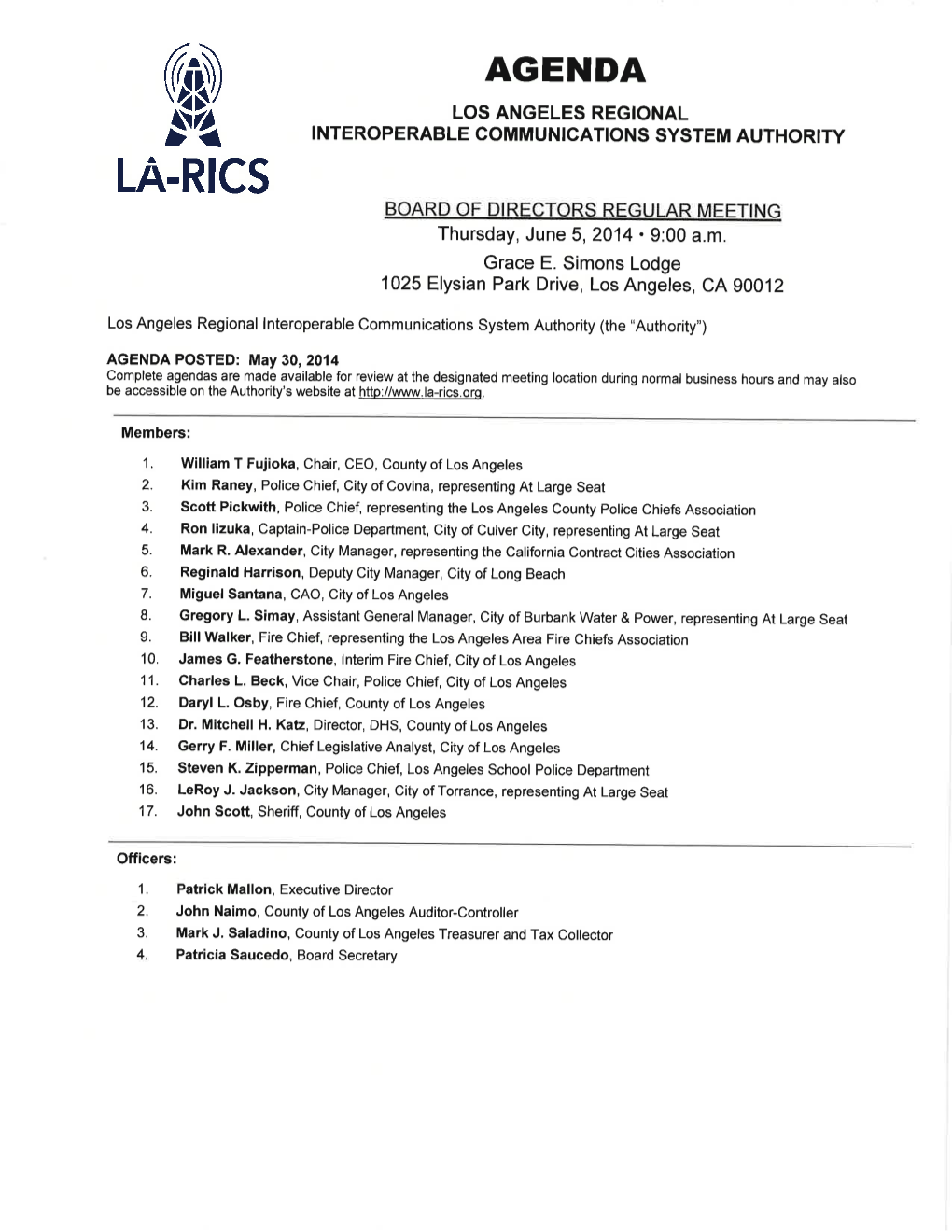 AGENDA Rù LOS ANGELES REGIONAL Aâ INTEROPERABLE COMMUNICATIONS SYSTEM AUTHORITY LA.RICS