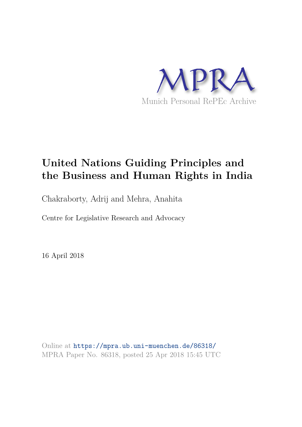 United Nations Guiding Principles and the Business and Human Rights in India