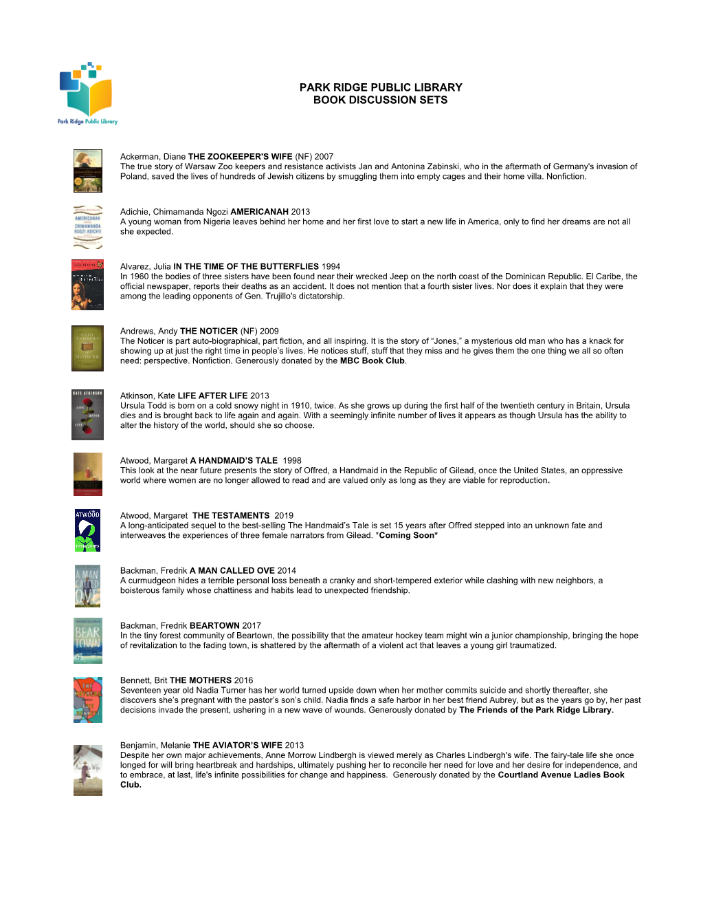 Book Discussion Set List