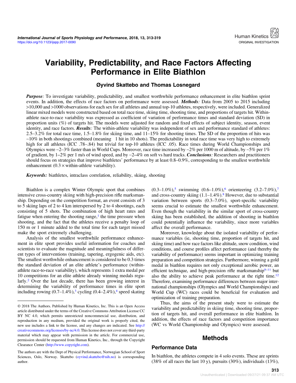 Variability, Predictability, and Race Factors Affecting Performance in Elite Biathlon