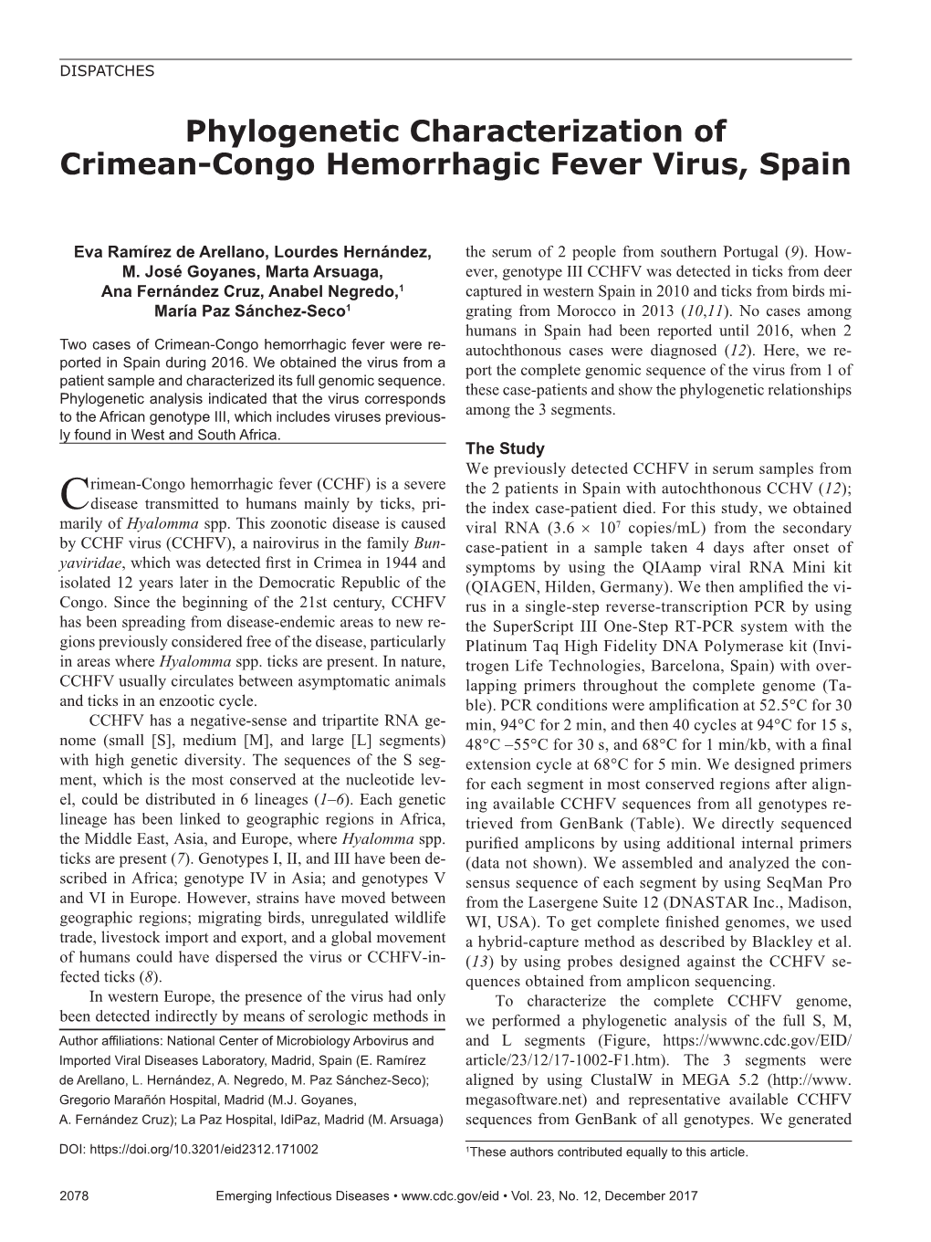 Phylogenetic Characterization of Crimean-Congo Hemorrhagic Fever Virus, Spain
