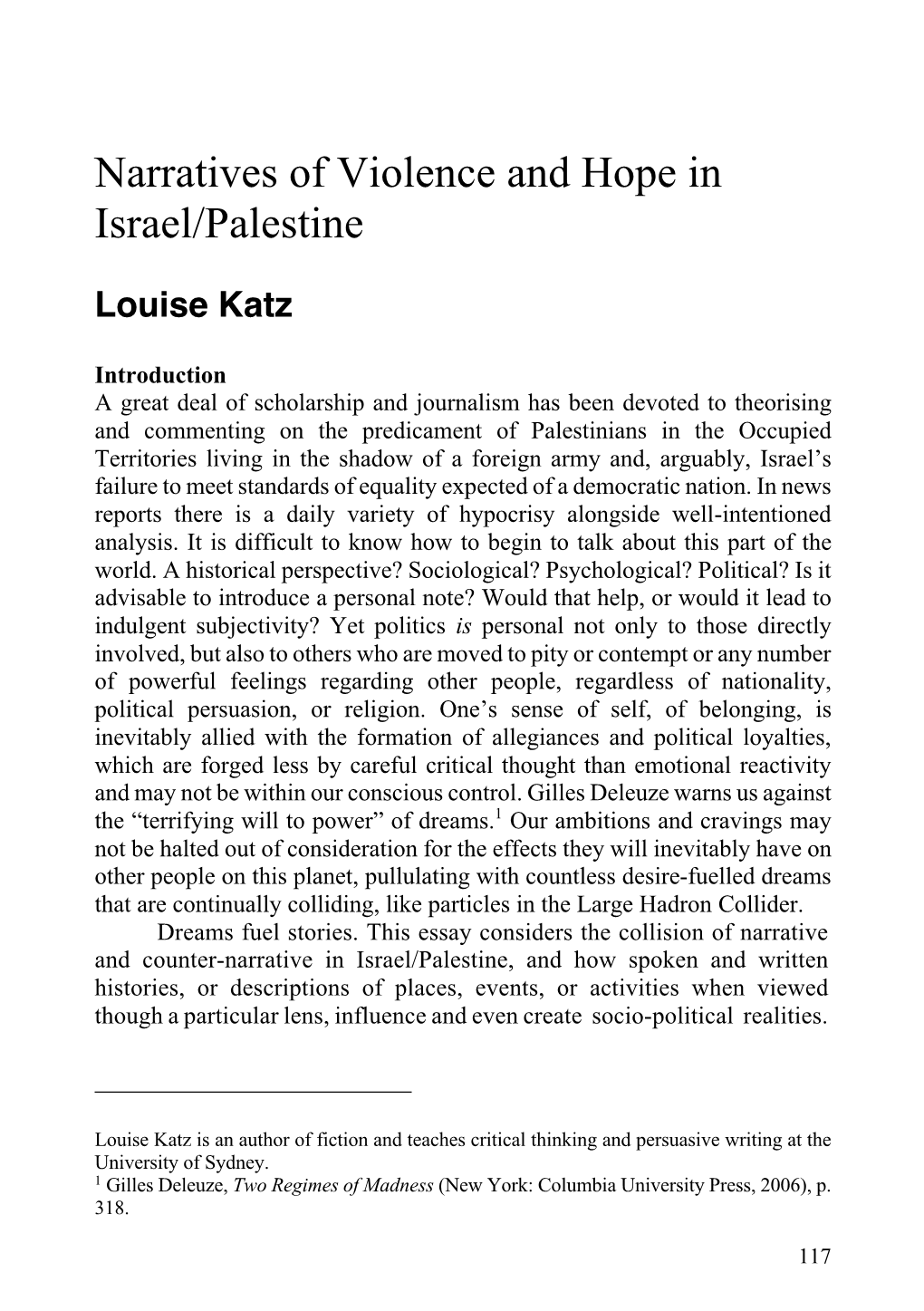 Narratives of Violence and Hope in Israel/Palestine