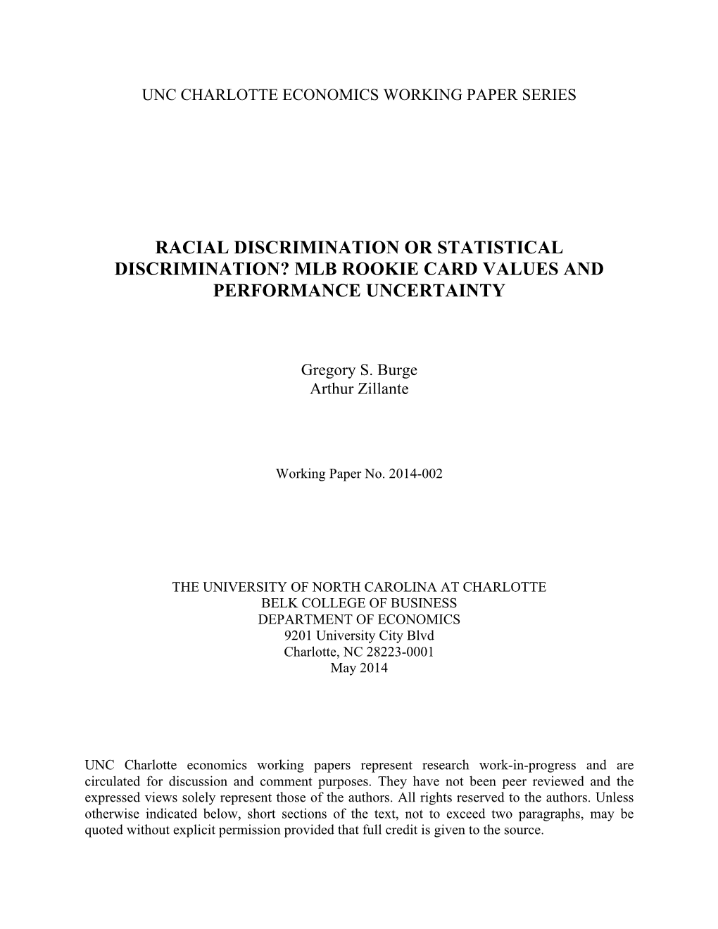 Racial Discrimination Or Statistical Discrimination? Mlb Rookie Card Values and Performance Uncertainty