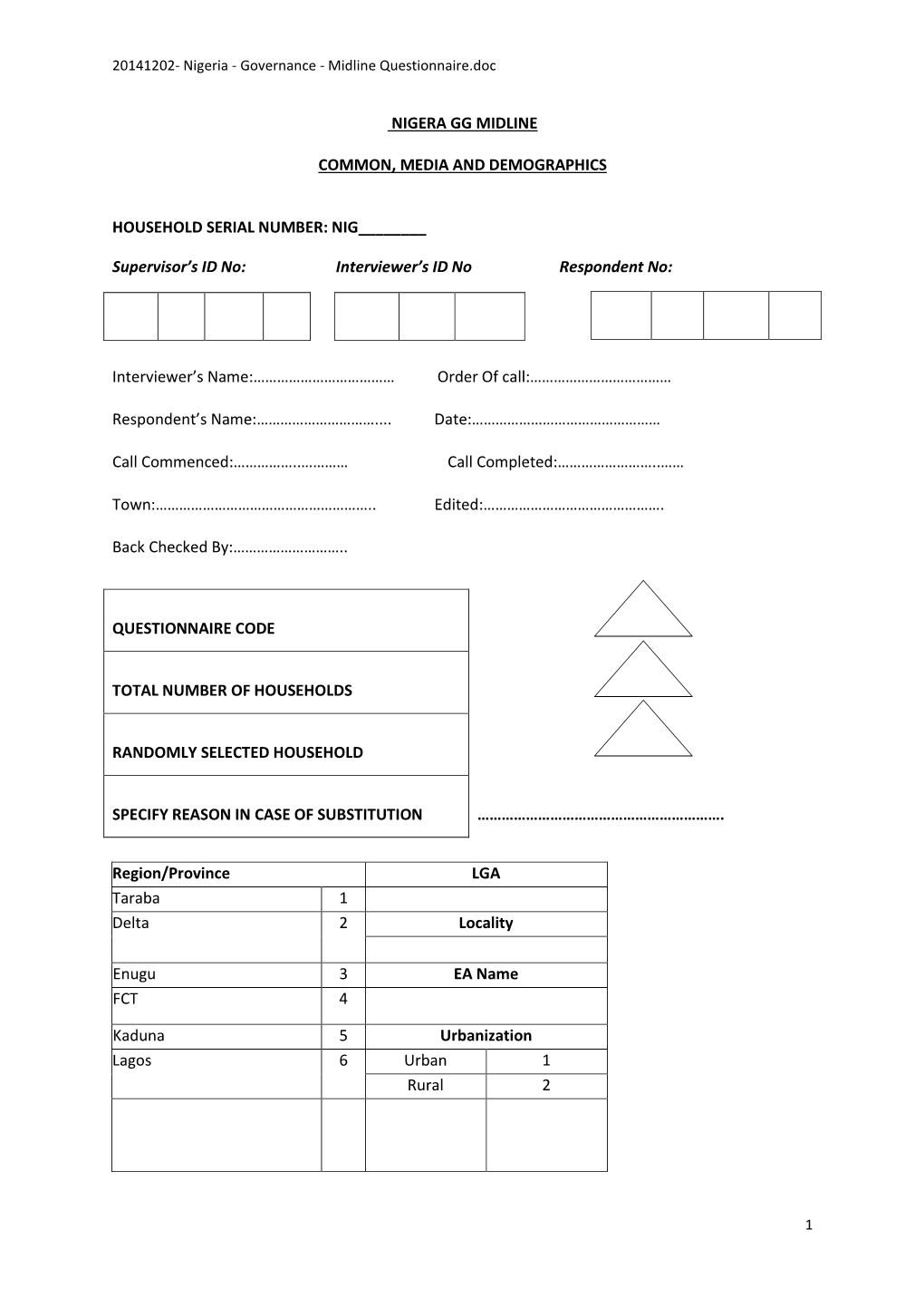 Nigeria Governance Midline 2 Questionnaire