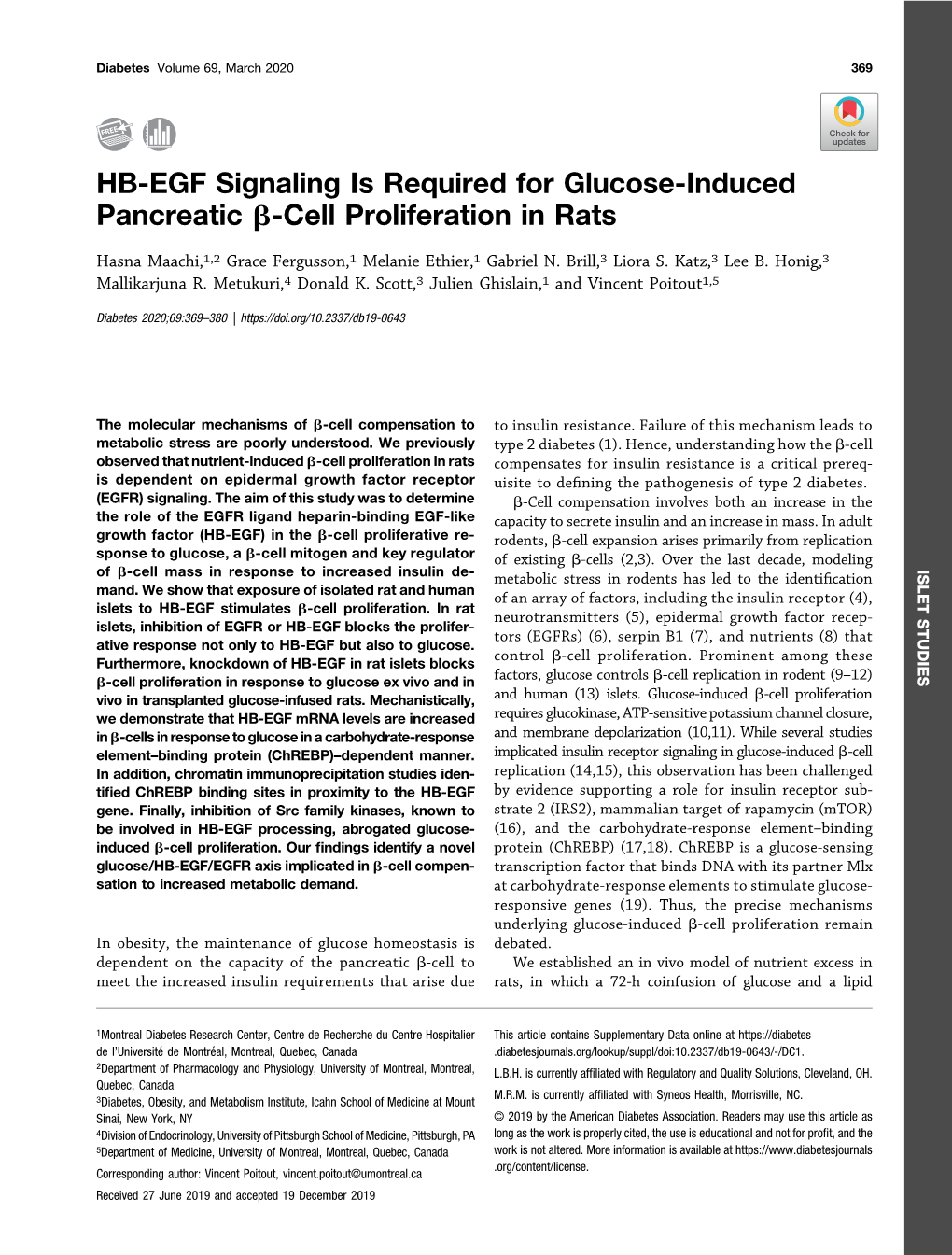 HB-EGF Signaling Is Required for Glucose-Induced Pancreatic Β-Cell
