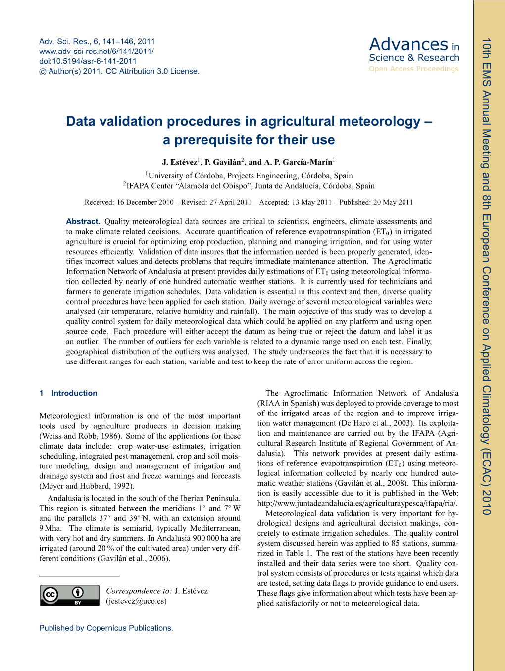 Data Validation Procedures in Agricultural Meteorology–A