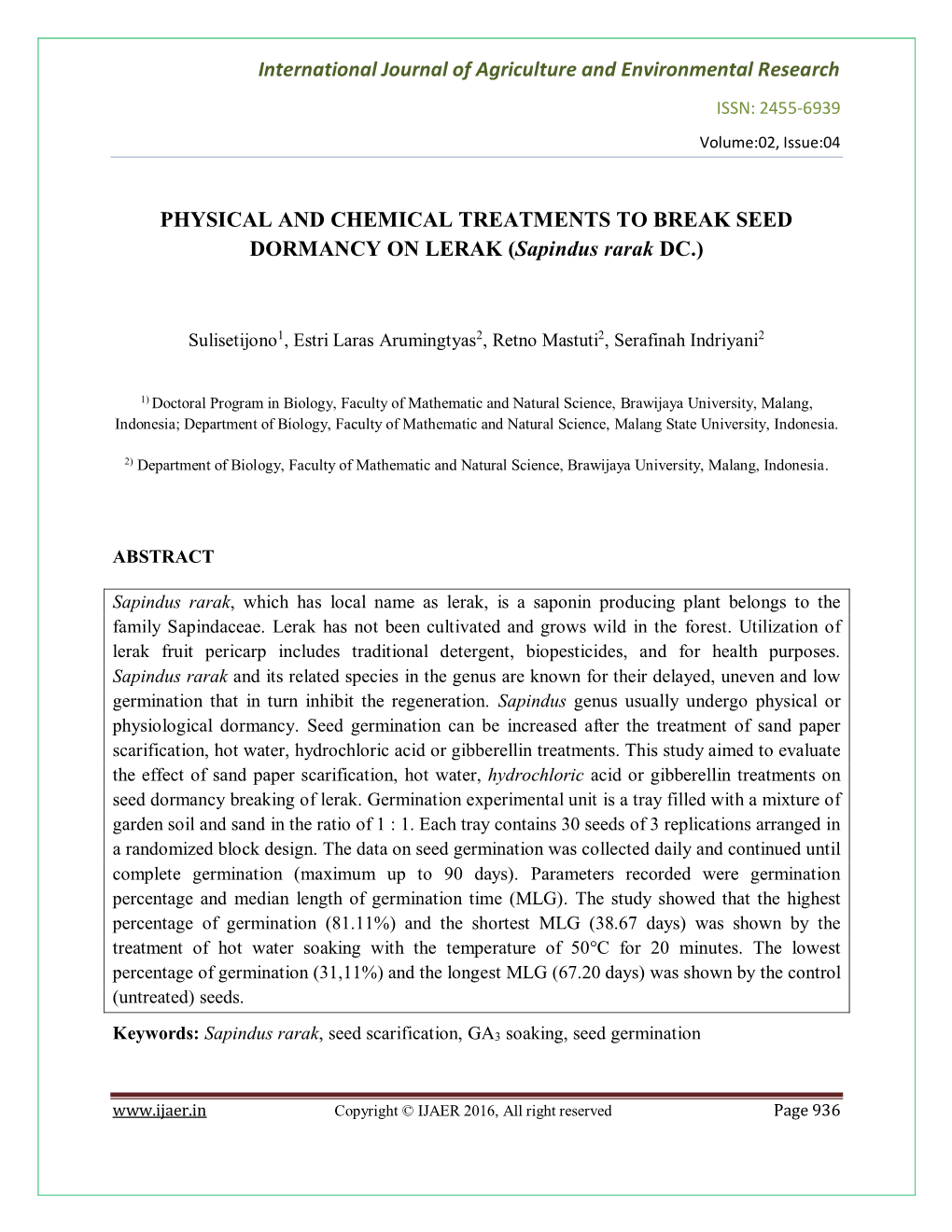 International Journal of Agriculture and Environmental Research ISSN: 2455-6939 Volume:02, Issue:04