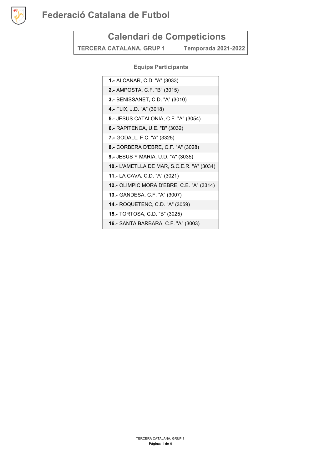 Calendari De Competició