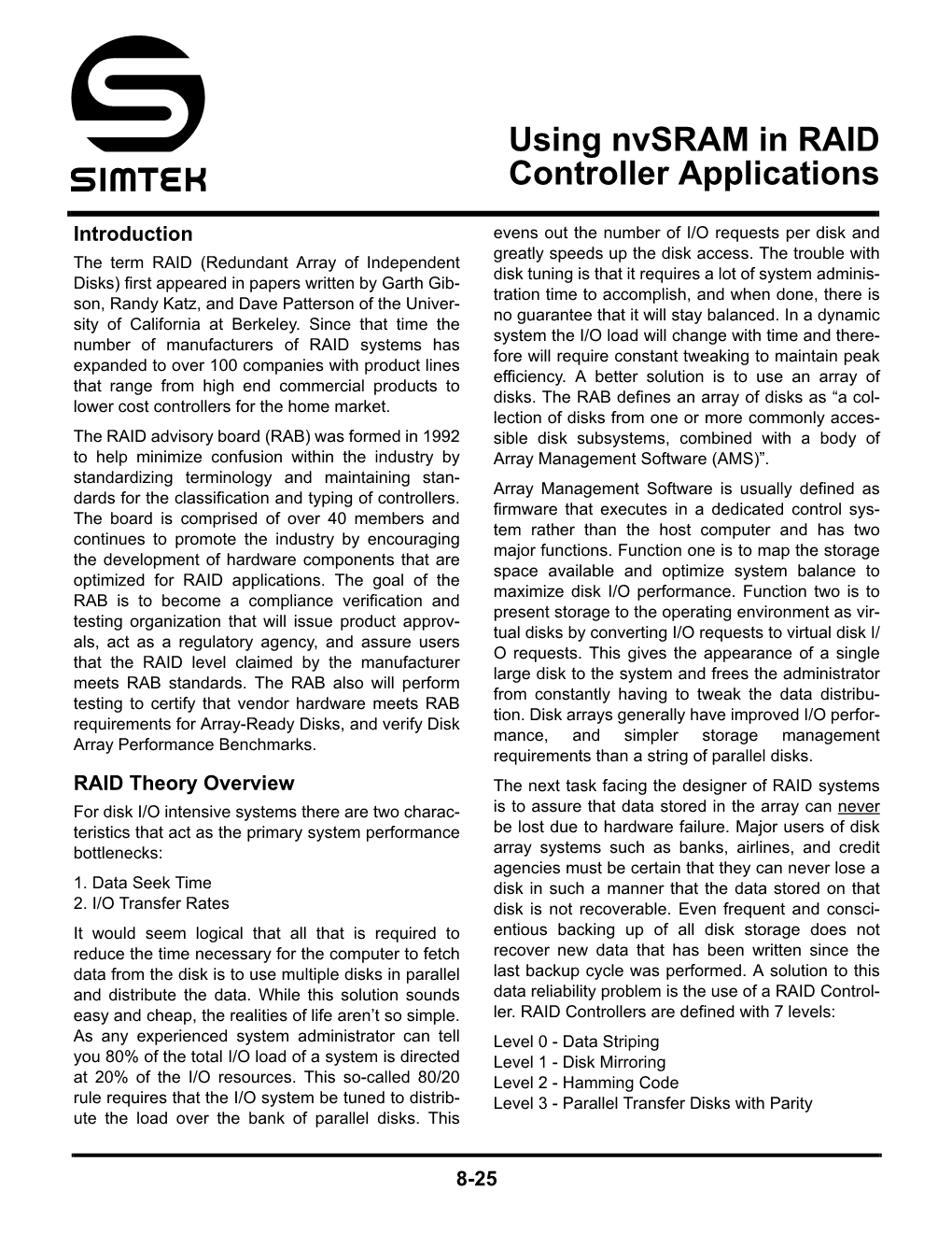 Using Nvsram in RAID Controller Applications