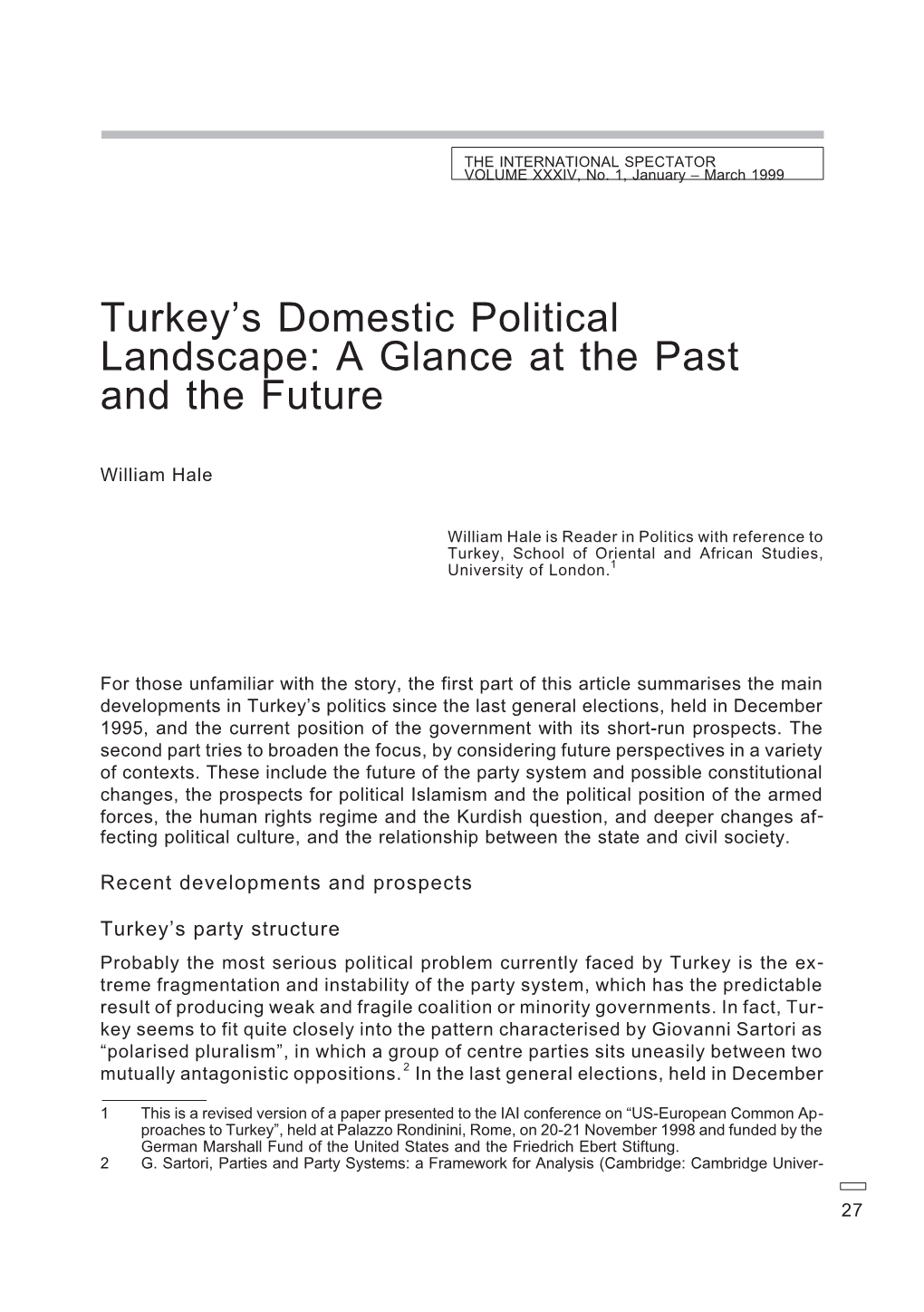 Turkey's Domestic Political Landscape