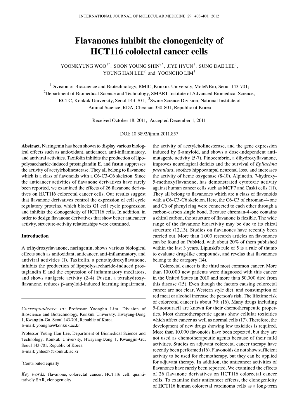 Flavanones Inhibit the Clonogenicity of HCT116 Cololectal Cancer Cells