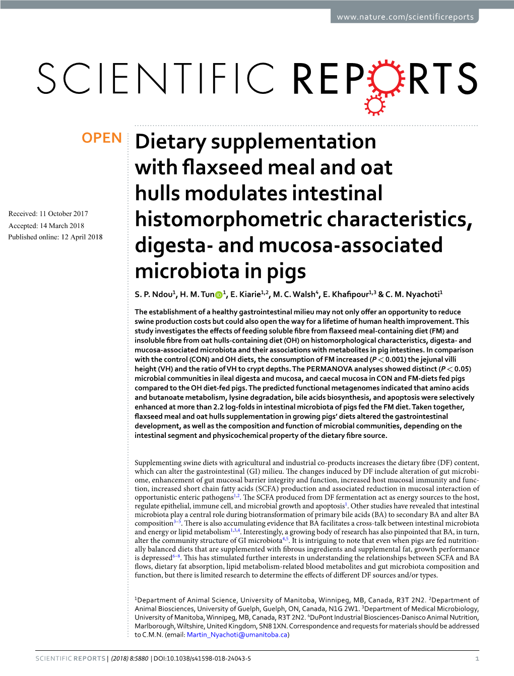 Dietary Supplementation with Flaxseed Meal and Oat Hulls