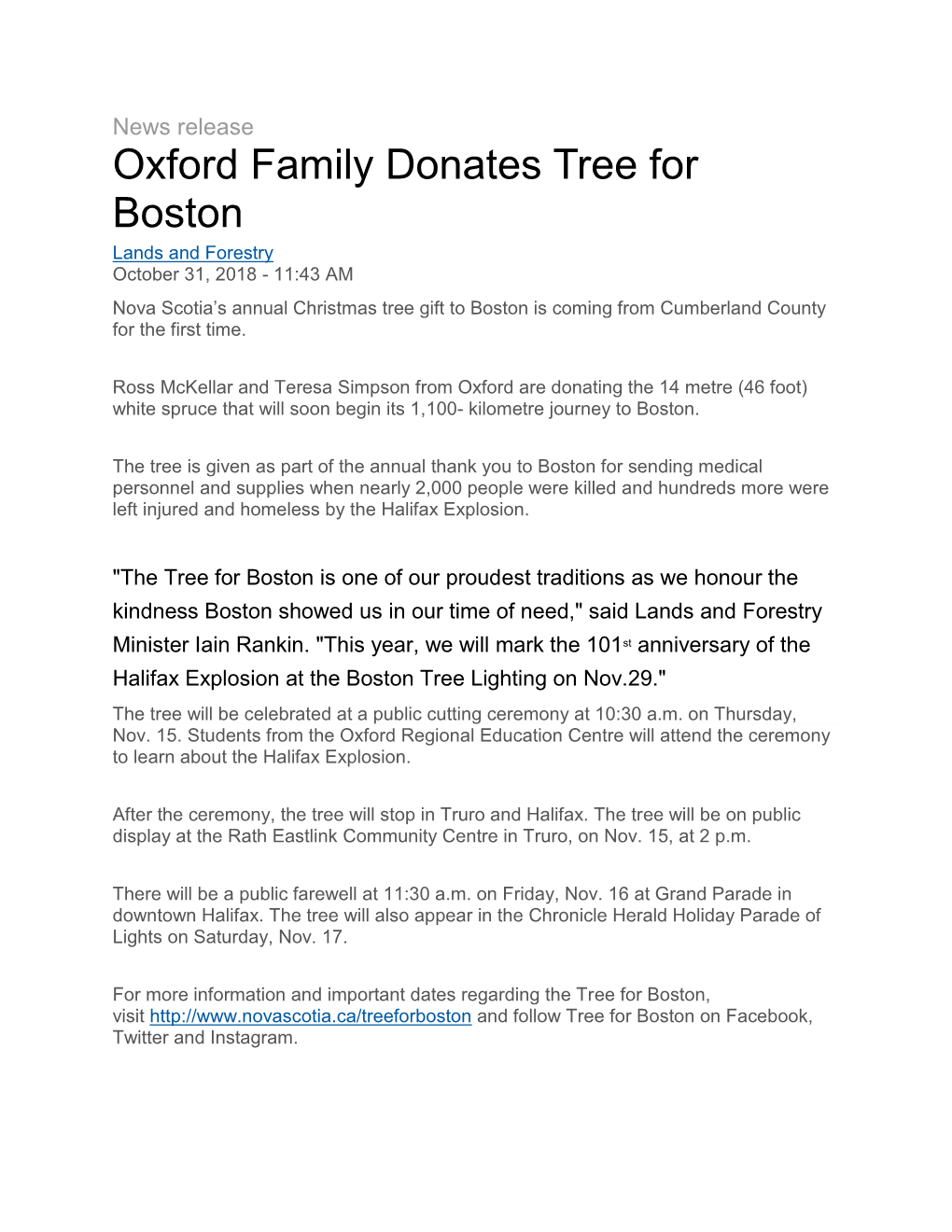 Oxford Family Donates Tree for Boston