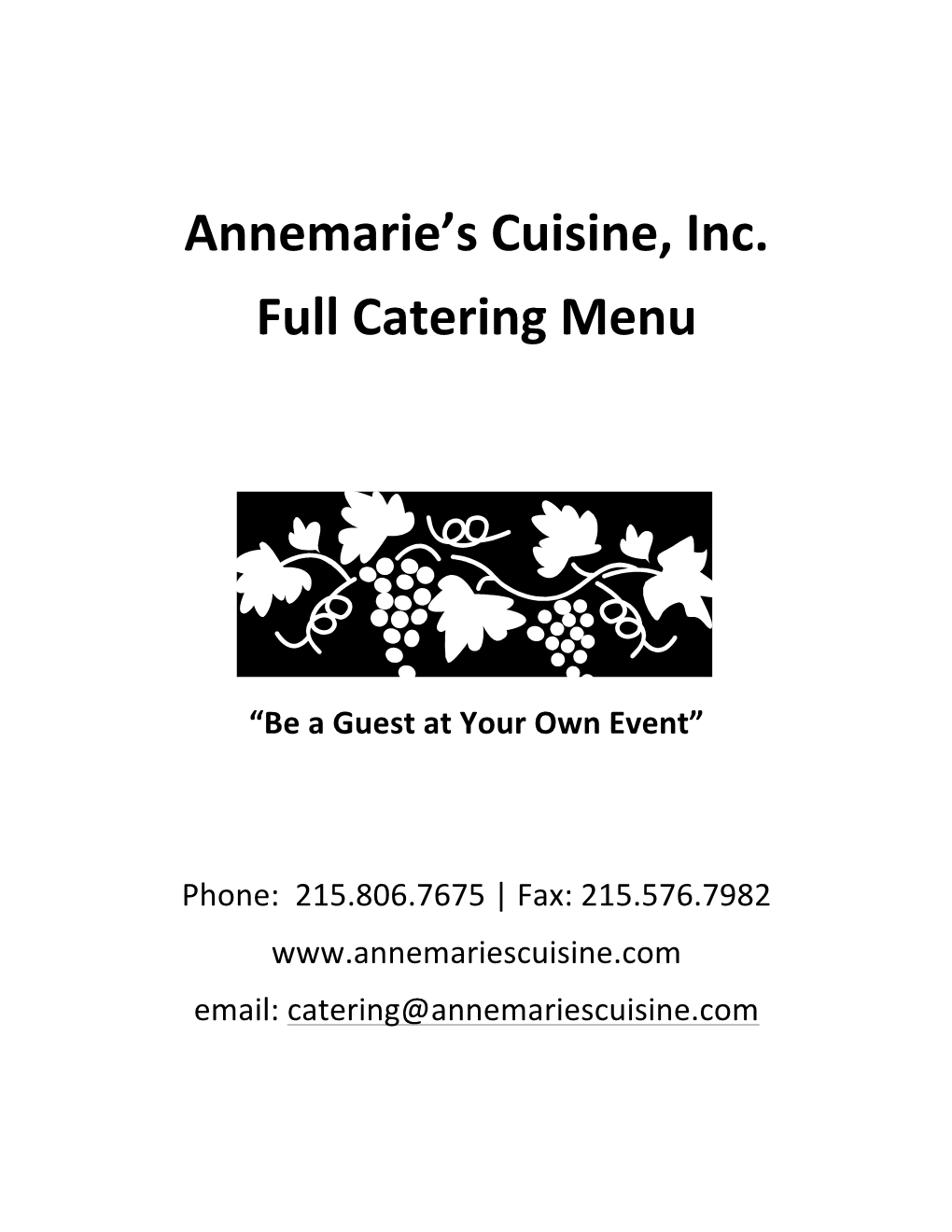 Annemarie's Cuisine, Inc. Full Catering Menu